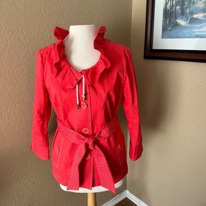 Saks Fifth Avenue (real) Coral/Red Short Trench Coat Jacket Size 8